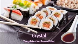  Presentation with sushi - Beautiful slide deck featuring various kinds of sushi food backdrop and a  colored foreground