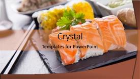  Presentation with snack gluten free food various - PPT theme enhanced with various kinds of sushi food background and a  colored foreground