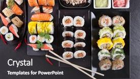  Presentation with hawker food many kind - Amazing PPT layouts having various kinds of sushi food backdrop and a  colored foreground