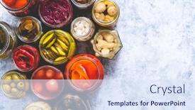  Presentation with mushrooms - Presentation theme with various-kinds-preserves-vegetables background and a sky blue colored foreground