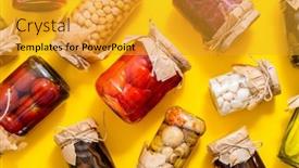  Presentation with vegetables - Slides featuring various-kinds-preserves-vegetables background and a gold colored foreground