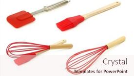  Presentation with cooking - Beautiful presentation theme featuring various-kitchen-and-cooking-tools backdrop and a lemonade colored foreground