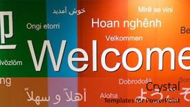  Presentation with chinese language - Audience pleasing presentation design consisting of various languages of welcome backdrop and a red colored foreground