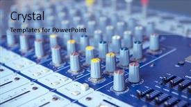  Presentation with radio broadcasting mixer - Beautiful slide deck featuring various music and sound theme backdrop and a light blue colored foreground