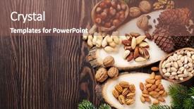  Presentation with dried fruits seeds nuts - Colorful presentation theme enhanced with various nuts on wooden table backdrop and a violet colored foreground