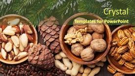  Presentation with nuts - PPT theme enhanced with various nuts on wooden table top view background and a tawny brown colored foreground