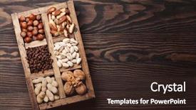  Presentation with text box - Beautiful slide deck featuring various nuts selection peanuts hazelnuts backdrop and a wine colored foreground
