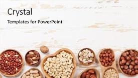  Presentation with hazelnuts - Audience pleasing presentation design consisting of various nuts selection peanuts hazelnuts backdrop and a cream colored foreground