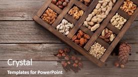  Presentation with dried fruits seeds nuts walnuts - Presentation design with various nuts selection peanuts hazelnuts background and a violet colored foreground