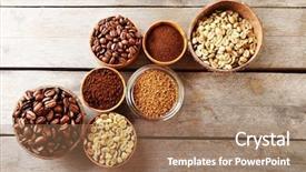  Presentation with coffee - PPT theme featuring various of coffee in small dishes on wooden table top view background and a coral colored foreground
