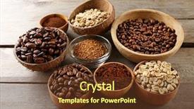  Presentation with coffee - Audience pleasing PPT theme consisting of various of coffee in small dishes on wooden background backdrop and a tawny brown colored foreground