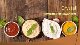 Presentation with cheddar - Slides featuring various-of-sauce-ketchup-hummus background and a tawny brown colored foreground