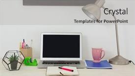  Presentation with flower office desk table - Colorful presentation theme enhanced with various office accessories on table backdrop and a light gray colored foreground