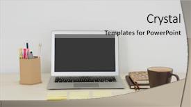  Presentation with accessories - Presentation theme enhanced with various office accessories on table background and a light gray colored foreground