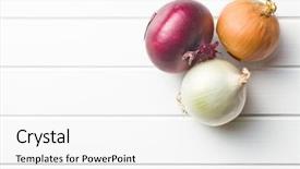  Presentation with red onion - Presentation featuring various onions on kitchen table background and a white colored foreground