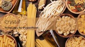  Presentation with pasta - Colorful slides enhanced with various pasta and condiments cooking concept top view backdrop and a yellow colored foreground
