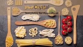  Presentation with pasta - Slide set consisting of various-pasta-in-spoons-top background and a coral colored foreground