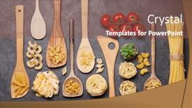  Presentation with pasta - Presentation design enhanced with various-pasta-in-spoons-top background and a violet colored foreground