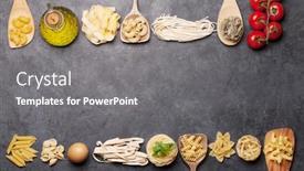  Presentation with pasta - Slide set with various-pasta-in-spoons background and a gray colored foreground
