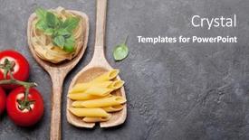  Presentation with pasta - Beautiful slide set featuring various-pasta-in-spoons backdrop and a gray colored foreground