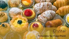  Presentation with pastries - PPT theme consisting of various-pastries-italian-specialties background and a gold colored foreground