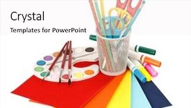  Presentation with accessories - Amazing theme having various school and office accessories backdrop and a  colored foreground