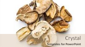  Presentation with mushrooms - Theme consisting of various-sliced-dried-mushrooms-isolated background and a coral colored foreground
