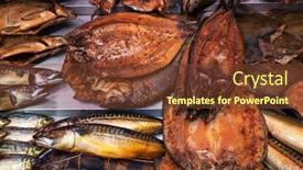  Presentation with healthy eating - PPT theme enhanced with various-smoked-fish-products-healthy background and a tawny brown colored foreground
