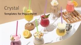  Presentation with smoothie - Cool new slide deck with various-smoothie-and-detox-drink backdrop and a coral colored foreground