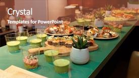  Presentation with snack gluten free food various - Slide deck consisting of various snacks on open kitchen background and a red colored foreground