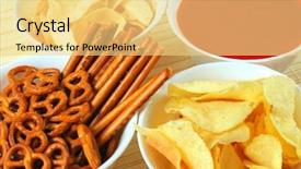  Presentation with dip - Beautiful presentation design featuring various snacks with hot salsa dip backdrop and a yellow colored foreground