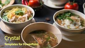  Presentation with noodles - Amazing PPT theme having various southeast asian dishes noodles backdrop and a tawny brown colored foreground