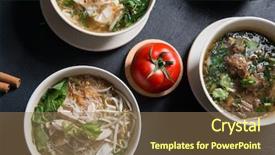  Presentation with noodles - Beautiful slide deck featuring various southeast asian dishes noodles backdrop and a coral colored foreground