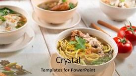  Presentation with noodles - PPT theme with various southeast asian dishes noodles background and a coral colored foreground