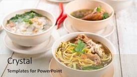  Presentation with noodles - Colorful slide set enhanced with various southeast asian dishes noodles backdrop and a coral colored foreground