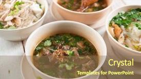  Presentation with noodles - PPT layouts enhanced with various southeast asian dishes noodles background and a coral colored foreground