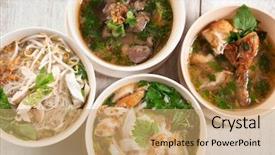  Presentation with noodles - Slide deck with various southeast asian dishes noodles background and a coral colored foreground