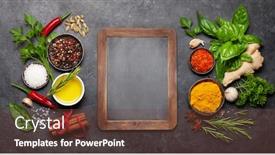  Presentation with dark space - Presentation theme having various-spices-herbs-and-condiments background and a tawny brown colored foreground