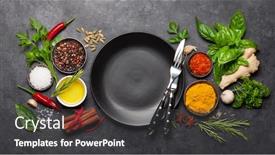  Presentation with herbs - Theme featuring various-spices-herbs-and-condiments background and a dark gray colored foreground