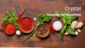  Presentation with spices - Slides enhanced with various-spices-herbs-and-condiments background and a tawny brown colored foreground