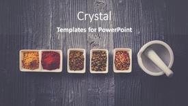  Presentation with smudge bowls sticks - Beautiful slide set featuring green leaves coriander garlic - various spices in a bowls backdrop and a gray colored foreground