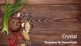  Presentation with spices - Colorful slide set enhanced with various spices on wooden background backdrop and a tawny brown colored foreground