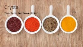  Presentation with spices - Amazing PPT theme having various-spices-selection-on-wooden backdrop and a  colored foreground