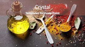  Presentation with olive oil - Colorful slides enhanced with various spices spoons and olive backdrop and a tawny brown colored foreground