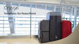  Presentation with airport terminal - Beautiful slide set featuring various-suitcases-as-luggage backdrop and a light blue colored foreground