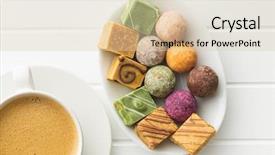  Presentation with cup coffee - Slide deck featuring various sweet candies and coffee background and a lemonade colored foreground