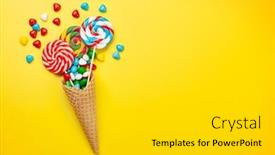  Presentation with lollipop - Slides enhanced with various-sweets-assortment-candy-bonbon background and a light gray colored foreground