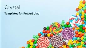 Presentation with lollipop - Audience pleasing theme consisting of various-sweets-assortment-candy-bonbon backdrop and a sky blue colored foreground