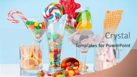  Presentation with candy - Theme enhanced with various-sweets-assortment-candy-bonbon background and a sky blue colored foreground