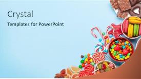  Presentation with sweets - Colorful slide set enhanced with various-sweets-assortment-candy-bonbon backdrop and a cool aqua colored foreground